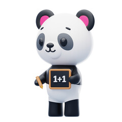 Panda Writing On The Blackboard 3D Character Illustration.
