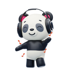 Dancing Panda With Headphones 3D Character Illustration.
