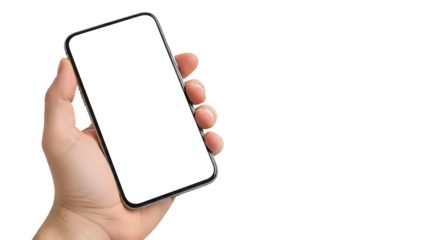 Hand Holding Smartphone, Technology Display, Minimalist Studio, Digital Interaction, Contemporary Environment, Close-Up View, Modern Concept