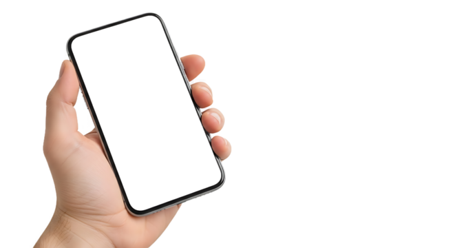 Hand Holding Smartphone, Technology Display, Minimalist Studio, Digital Interaction, Contemporary Environment, Close-Up View, Modern Concept