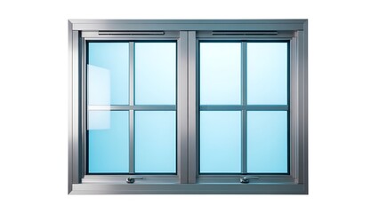 Obraz premium Modern Silver Framed Window with Light Blue Glass on White Background