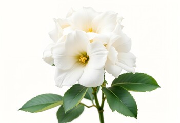 Beautiful White Camellia Flower with Green Leaves Isolated.