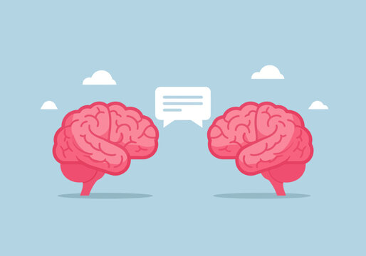 Two brains communicating with a speech bubble