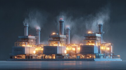 Industrial power plant operations at night energy production urban environment aerial view technology concept