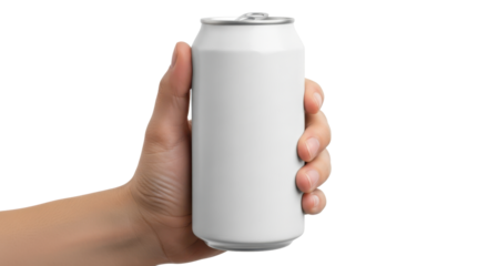 Hand Holding Blank White Aluminum Beverage Can Mockup