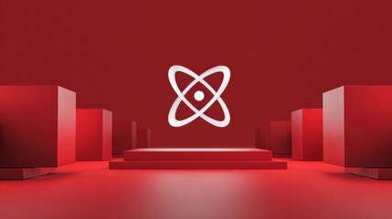 Dynamic science concept modern studio 3d graphic art minimalist environment eye-level view atomic structure