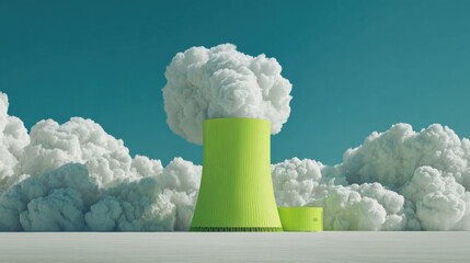 Nuclear power generation industrial area digital art clear sky wide angle technology concept