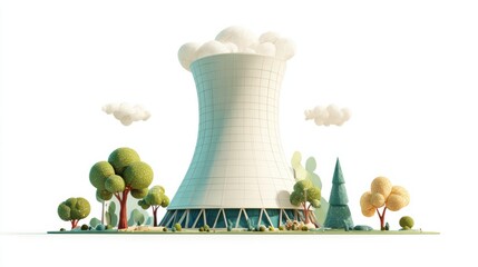 Innovative nuclear power plant design future city 3d illustration eco-friendly aerial view sustainability concept