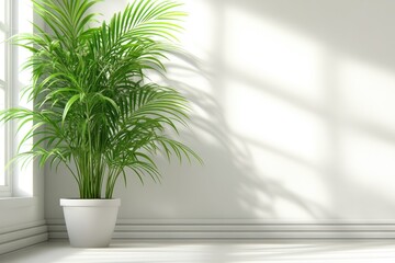 Plant in bright room, light & shadow on wall and floor