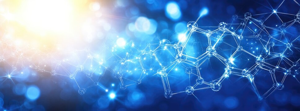 Glowing blue molecular structure with interconnected lines