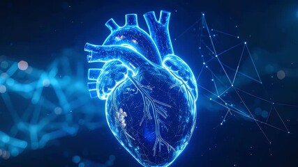 Futuristic blue glowing human heart with digital network connections, representing health technology, medical innovation, and cardiovascular science. - Powered by Adobe