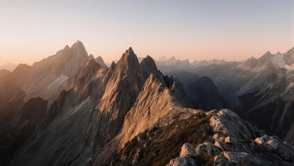 Golden Hour Light on Dramatic Mountain Peaks