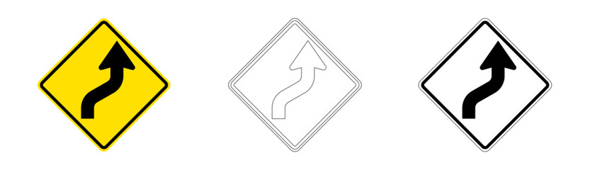 Right reverse curve traffic sign in vector format