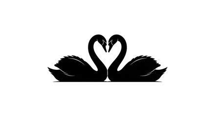 Two black swans forming heart shape isolated on white background
