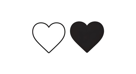 Outline heart and filled heart isolated on white background