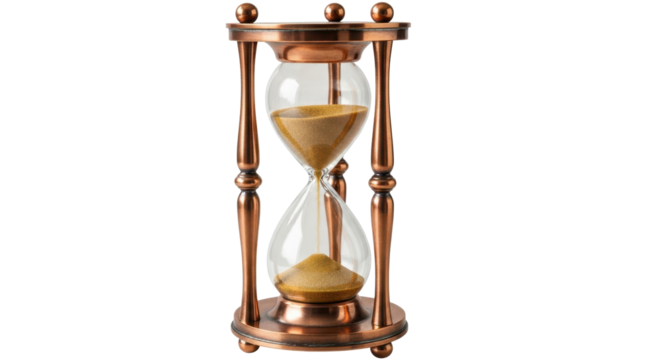Elegant Copper Hourglass with Flowing Sand on White Background