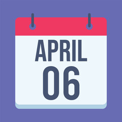 6 April Calendar. Blue Background. Isolated Vector Calendar.