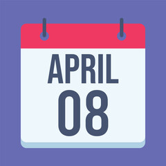 8 April Calendar. Blue Background. Isolated Vector Calendar.