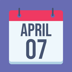 7 April Calendar. Blue Background. Isolated Vector Calendar.