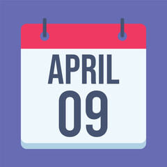 9 April Calendar. Blue Background. Isolated Vector Calendar.