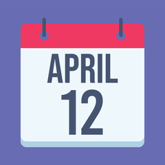 Fototapeta premium 12 April Calendar. Blue Background. Isolated Vector Calendar.