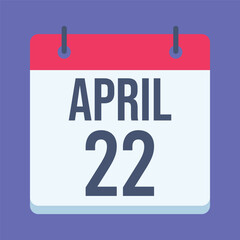 Fototapeta premium 22 April Calendar. Blue Background. Isolated Vector Calendar.