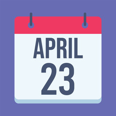 23 April Calendar. Blue Background. Isolated Vector Calendar.