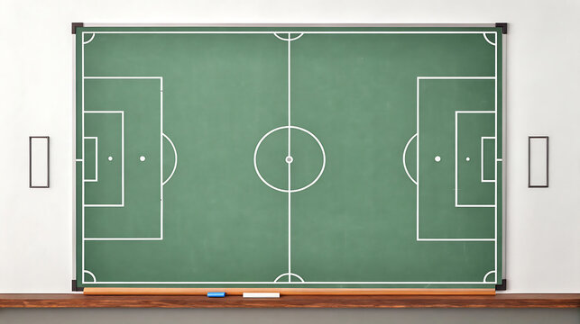 Green chalkboard soccer field diagram with chalk football field