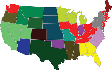 USA map with states isolated on a white background. United States of America map. Vector illustration