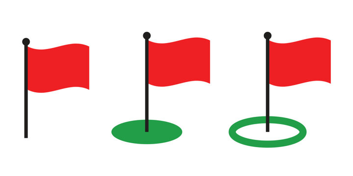 Red Flag Icons with Varied Base Designs for Location Map Markers and UI Indicators