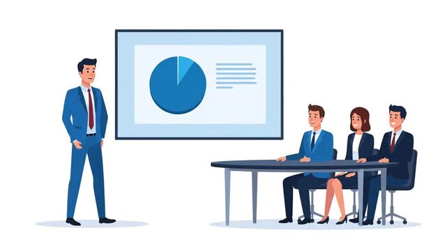 Dynamic Business Presentation: Analyst Explains Growth Chart to Engaged Team in Modern Office Meeting