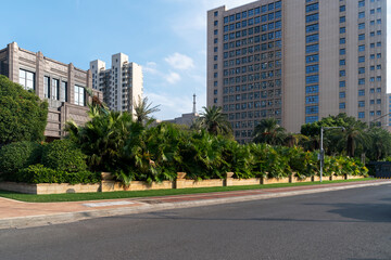 Empty urban road and buildings in the city