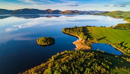 Serene Lakeside Landscape with Misty Mountains.