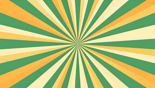 Retro, radiating lines of vibrant green and orange hues create a dynamic, sunburst-like pattern. - Powered by Adobe