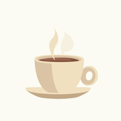 Obraz premium Steaming cup of coffee on a saucer against a white background in a cartoon illustration