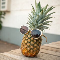Cool Pineapple with Sunglasses Fun Summer Tropical Concept Photo