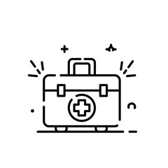 Line art illustration of a medical first aid kit with a cross symbol on a transparent background symbolizing healthcare and emergency response tools