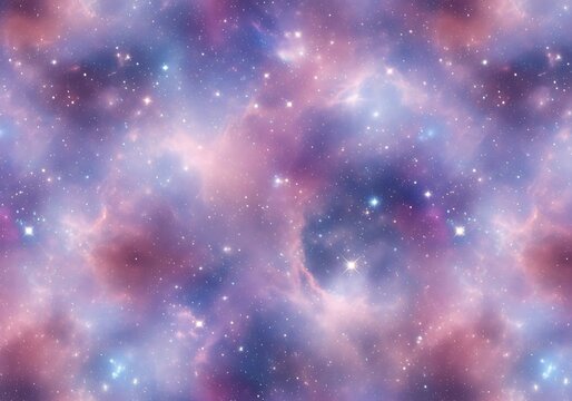 Seamless ethereal cosmos backdrop with swirling nebulae and twinkling starlight in pastel hues