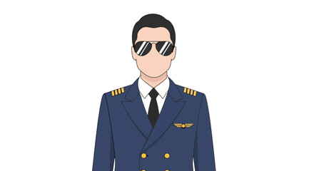 Illustration of a faceless airline pilot in uniform with sunglasses on a white background, suitable for aviation themed design projects and educational content.