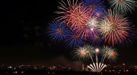 Naklejka premium Vibrant Fireworks Display Illuminating the Night Sky.