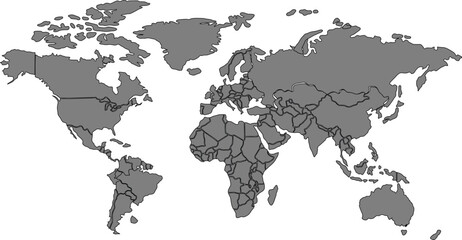 World map vector, isolated on white background. Flat Earth, gray map template for web site pattern, anual report, inphographics. Globe similar worldmap icon. Travel worldwide, map silhouette backdrop.