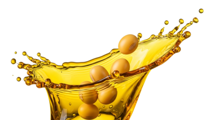 Soybeans Splashing in Golden Oil on Transparent Background