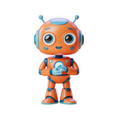 Obraz premium 3d cute orange robot character isolated on transparent background.
