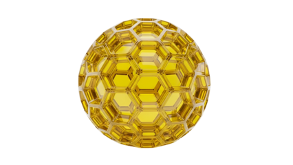 Golden Sphere with Geometric Honeycomb Pattern on Black Backdrop