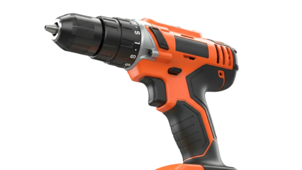 Orange Drill Isolated on Black, Construction Tool Detail