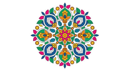 Vibrant Mandala Design with Symmetrical Floral Patterns and Rich Colors Perfect for Spiritual Art, Meditation, and Decorative Elements for various creative projects.