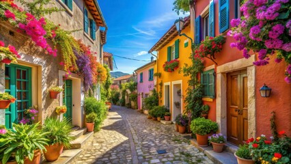 Obraz premium Colorful cobblestone street in charming Mediterranean village