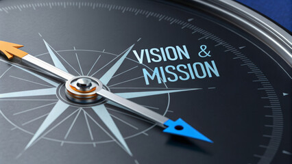 Vision mission statement company compass concept guiding purpose and strategic direction inspiring teamwork and leadership forward thinking goals