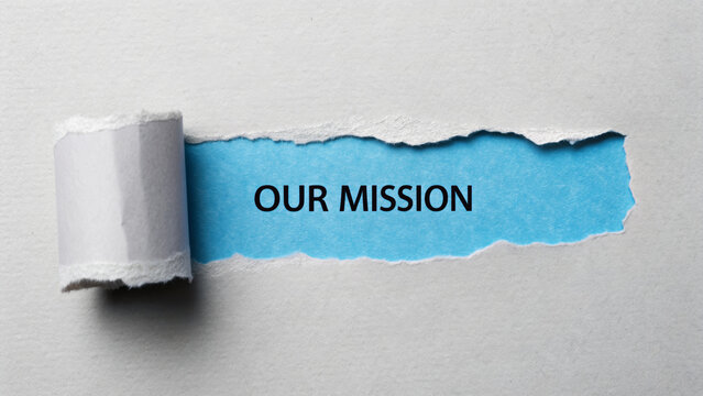 Our mission statement reveals company vision and inspires purpose in clean torn paper layout with blue reveal and confident tone