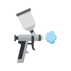 Paint spray gun emitting blue paint